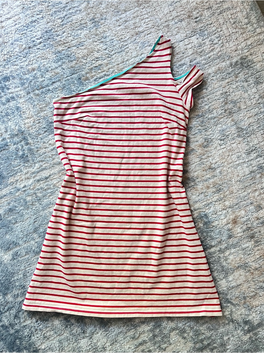 Maeve One-Shoulder Striped Dress in Red and Cream